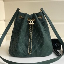 Chanel Chevron Pleated Bucket Bag Green 2019 Collection CE01544