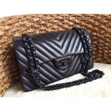 Chanel Chevron So Black Medium Classic Flap Bag 1112 in Lambskin CE02041