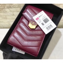 Chanel Chevron Vintage Logo Calfskin Clutch with Chain Phone Bag A81226 Burgundy 2018 CE01920