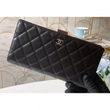 Chanel Classic Bi-fold Wallet Clutch Bag With Handle Strap A70525 Lambskin Black/Silver CE01472