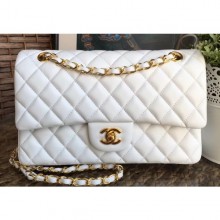 Chanel Classic Flap Medium Bag A1112 White in Sheepskin Leather with Gold Hardware CE01122