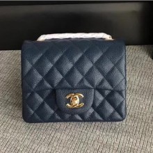 Chanel Classic Flap Mini Bag A1115 in Caviar Leather Sapphire with Golden Hardware CE01270