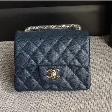 Chanel Classic Flap Mini Bag A1115 in Caviar Leather Sapphire with Silver Hardware CE01042