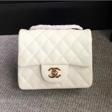 Chanel Classic Flap Mini Bag A1115 in Caviar Leather White with Golden Hardware CE00741