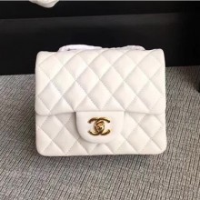 Chanel Classic Flap Mini Bag A1115 in Lambskin Leather White with Golden Hardware CE01322