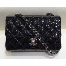Chanel Classic Flap Small Bag A01116 Black in Patent Leather with Silver Hardware CE03650