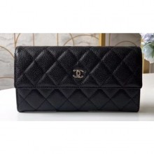 Chanel Classic Long Flap Wallet 31502 Grained Calfskin Black CE03689