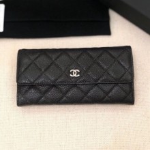 Chanel Classic Quilted Grained Leather Flap Wallet A50096 Black/Silver Collection CE01973