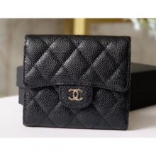 Chanel Classic Small Flap Wallet 31528 AP0231 Grained Calfskin Black/Silver CE02684