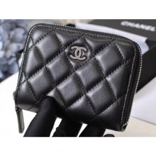 Chanel Classic Small Zipped Card Holder 60086 Lambskin Black/Silver CE04379