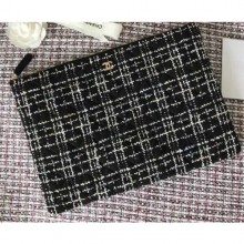 Chanel Cotton Tweed Classic Pouch Clutch Bag A82545 Black 2019 CE04041