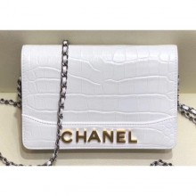 Chanel Crocodile Embossed Calfskin Gabrielle Wallet On Chain WOC Bag White 2019 CE02768