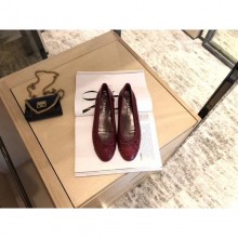Chanel Crocodile Pattern Classic Bow Ballerinas Flats Dark Red 01 CE03850