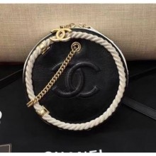Chanel Crumpled Calfskin/Cotton Small Round Bag AS50075 Black 2019 CE01066