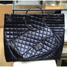 Chanel Crumpled Calfskin Quilting Large Shopping Bag Black 2019 CE03321