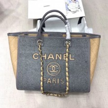Chanel Deauville Wool Felt Medium/Large Shopping Bag A93786 Gray/Beige 2019 Collection CE01010