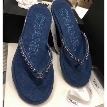 Chanel Denim Chain Thong Sandals Dark Blue 2020 CE01389