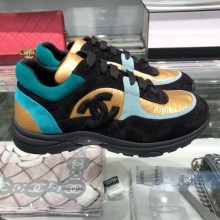 Chanel Fabric and Suede Sneakers G34360 Black/Turquoise/Gold 2019 Collection CE02422