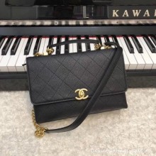 Chanel flap bag Grained Calfskin & Gold-Tone Metal AS0305 black CE02691
