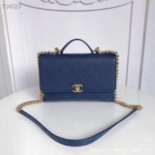Chanel flap bag Grained Calfskin & Gold-Tone Metal AS0305 blue CE01424