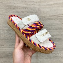 Chanel Flat Cord Slide Sandals G34603 White/Pink 2019 Collection CE01782