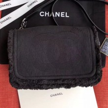 Chanel Fringe Trim Fabric CC Flap Bag Black 2019 Collection CE02176