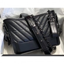 Chanel Gabrielle Small Hobo Bag A91810 Chevron So Black 2019 CE03865