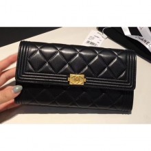 Chanel Gold-Tone Metal Lambskin Boy Flap Wallet Black CE03691