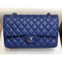 Chanel Grained Caflskin Medium Classic Flap Bag A01112 Blue With Silver Hardware CE00757