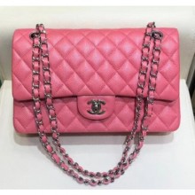 Chanel Grained Caflskin Medium Classic Flap Bag A01112 Pink With Silver Hardware CE03953
