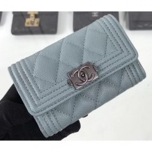 Chanel Grained Calfskin Boy Flap Card Holder A80603 Gray/Silver CE01723