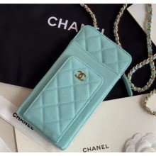 Chanel Grained Calfskin Classic Clutch With Chain AP0990 Light Blue 2020 Collection CE01752
