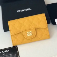 Chanel Grained Leather Classic Card Holder AP0214 Yellow 2019 Collection CE01907
