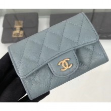 Chanel Grained Leather Classic Flap Card Holder A80799 Gray/Gold CE04341