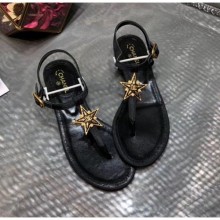 Chanel Grosgrain & Goatskin Flat Sandals With Star Buckle Black 2020 Collection CE01608