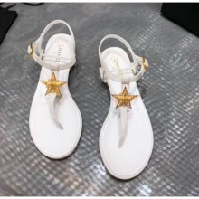 Chanel Grosgrain & Goatskin Flat Sandals With Star Buckle White 2020 Collection CE02783