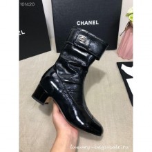 Chanel Heel 4.5cm Boots Patent Crinkled Black 2020 CE02451
