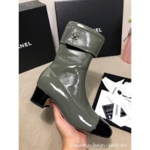 Chanel Heel 4.5cm Boots Patent Crinkled Dark Green/Black 2020 CE02069