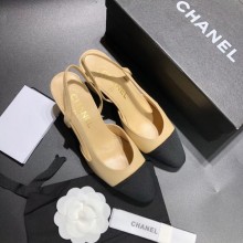 Chanel Heel 6.5cm Slingbacks G31318 Beige/Grosgrain Black 2019 CE01993