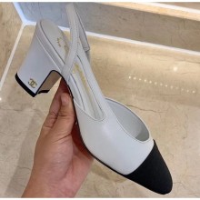 Chanel Heel 6.5cm Slingbacks G31318 White/Grosgrain 2020 CE00853