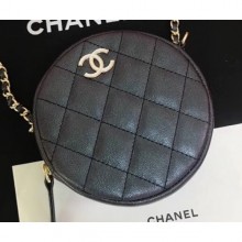 Chanel Iridescent Pearl Caviar Classic Round Clutch with Chain Bag AP0366 Black 2019 CE00936