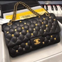 Chanel Lambskin 18k Charms Medium Classic Flap Bag A01112 Black 2018(Gold-Tone Metal) Collection CE01192