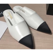 Chanel Lambskin and Satin Slippers White/Black 2020 CE02244