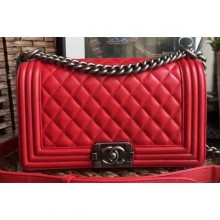 Chanel Lambskin Boy Flap Medium Bag Red/Silver CE02857