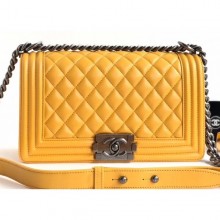 Chanel Lambskin Boy Flap Medium Bag Yellow/Silver CE00619