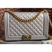 Chanel Lambskin Boy Flap New Medium Bag Gray/Gold CE01463