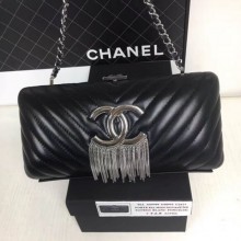 Chanel Lambskin CC Tassel Evening Clutch with Chain A69406 Black 2019 Collection CE02247