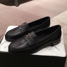 Chanel Lambskin Chain Leather Trim Loafers Black 2019 Collection CE02370
