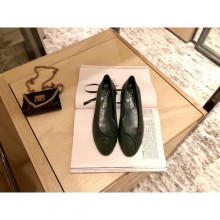 Chanel Lambskin Classic Bow Ballerinas Flats Dark Green CE02461