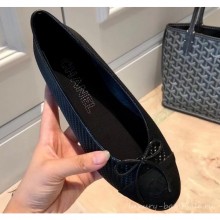 Chanel Lambskin Classic Bow Ballerinas Flats Glitter Black CE01637